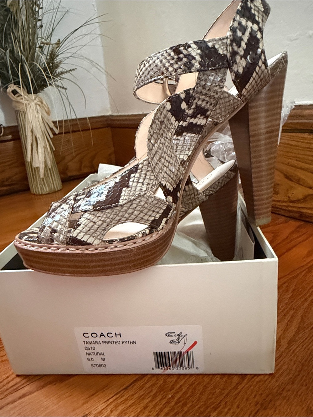 Coach Tamara Python-Print Platform Sandal in Natural Brown